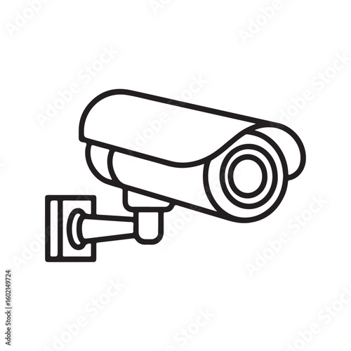 Security camera outline vector illustration for surveillance monitoring and crime prevention concepts suitable for icons and design elements related to safety