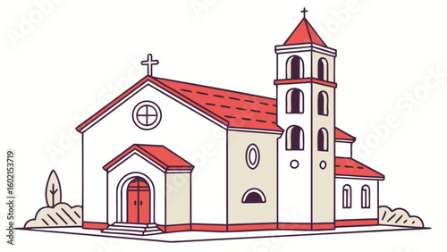 Catholic church building vector illustration religious architecture place of worship christianity landmark drawing