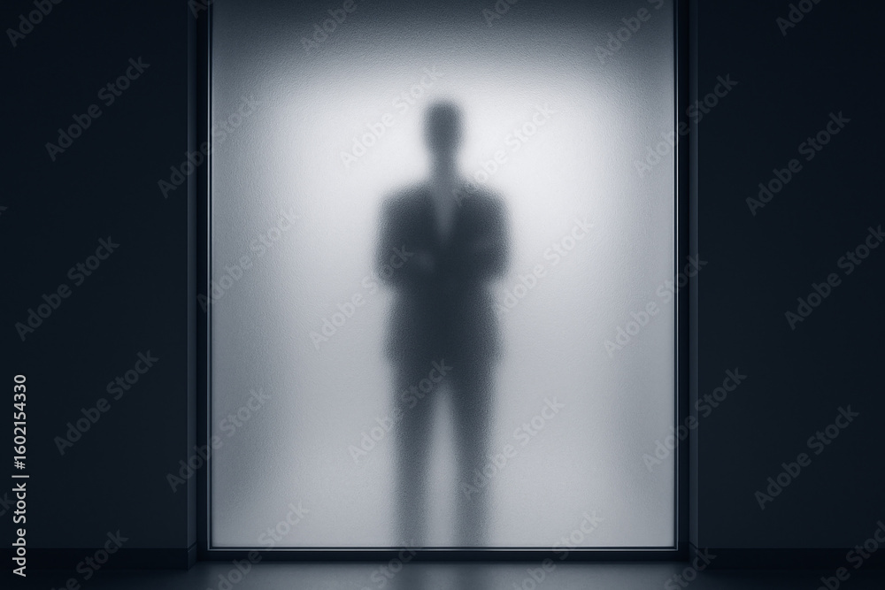 Fototapeta premium Mysterious Businessman Behind Frosted Glass