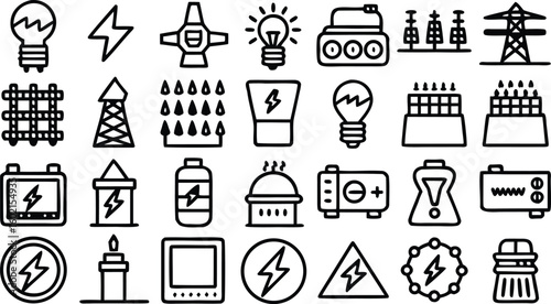 Energy vector icons for power, electricity, and sustainable resources concepts