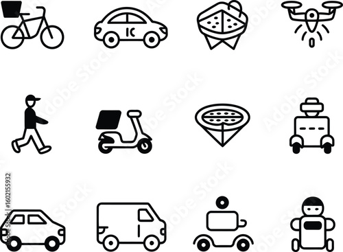 Collection of delivery and transportation icons in a grid layout