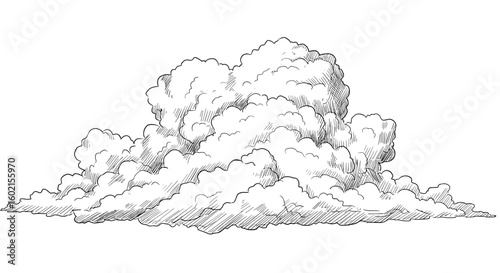 Hand-drawn cloud sketch on white background: vintage atmospheric art