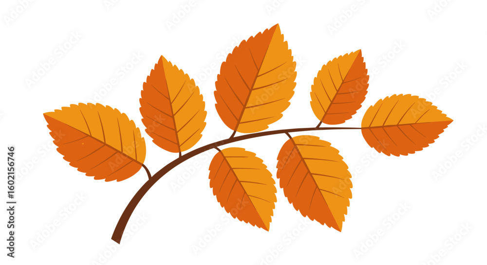 Naklejka premium Autumn branch with vibrant orange leaves against white background