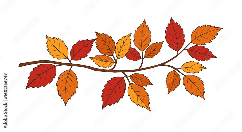 Autumn branch with colorful leaves in flat design