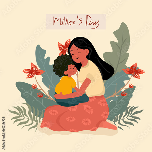Mother hugs her baby with love. Mother's Day concept.