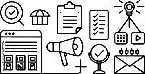 Modern marketing strategy icons for business growth and digital campaign success