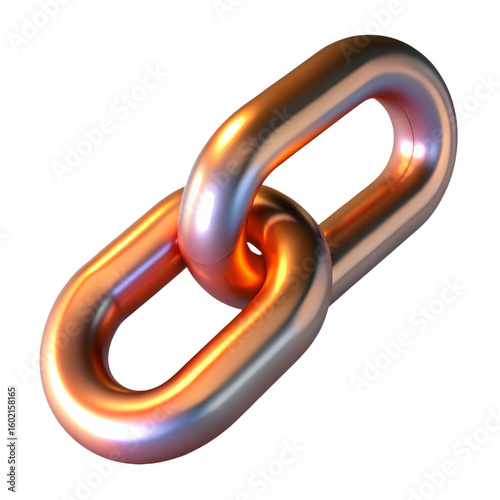 A 3d render of a copper chain link isolated on transparent background