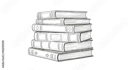 Vintage hand drawn stack of books sketch