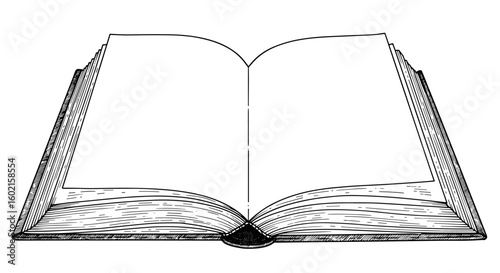 Open blank book sketch with detailed lined pages for creative design p