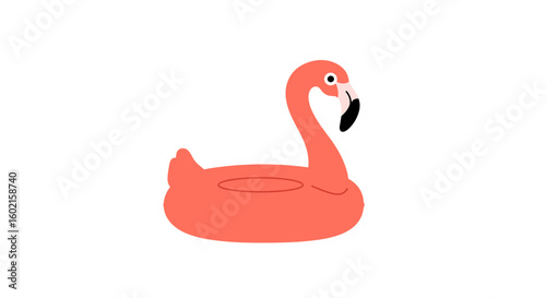 Minimalist flat style pink flamingo pool float on white background