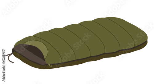 Camping gear: cozy green sleeping bag for outdoor adventures