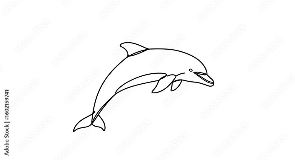 Fototapeta premium Minimalist dolphin line art drawing on white background