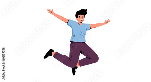 Joyful youthful energy: excited person leaping with happiness