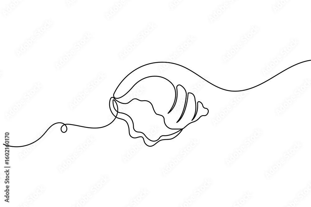Fototapeta premium Minimalist seashell outline in continuous one line drawing and modern isolated vector style 