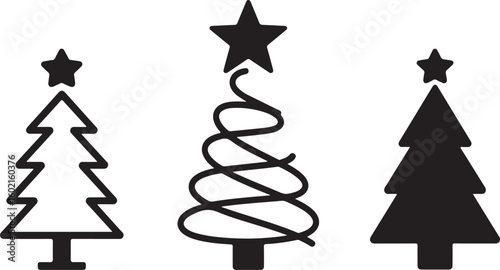 Minimal Christmas Tree Icon Set – Festive Trees with Star Toppers