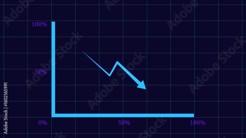 Downward Trending Line Graph on Neon Grid Background Depicting Economic Decline and Negative Growth with a Clear Visual Representation of Loss