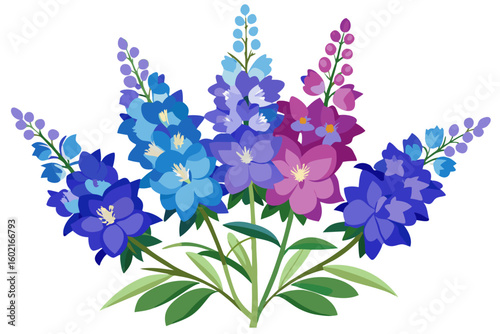 Beautiful delphinium flower arrangement vector design illustration for floral art prints and decor