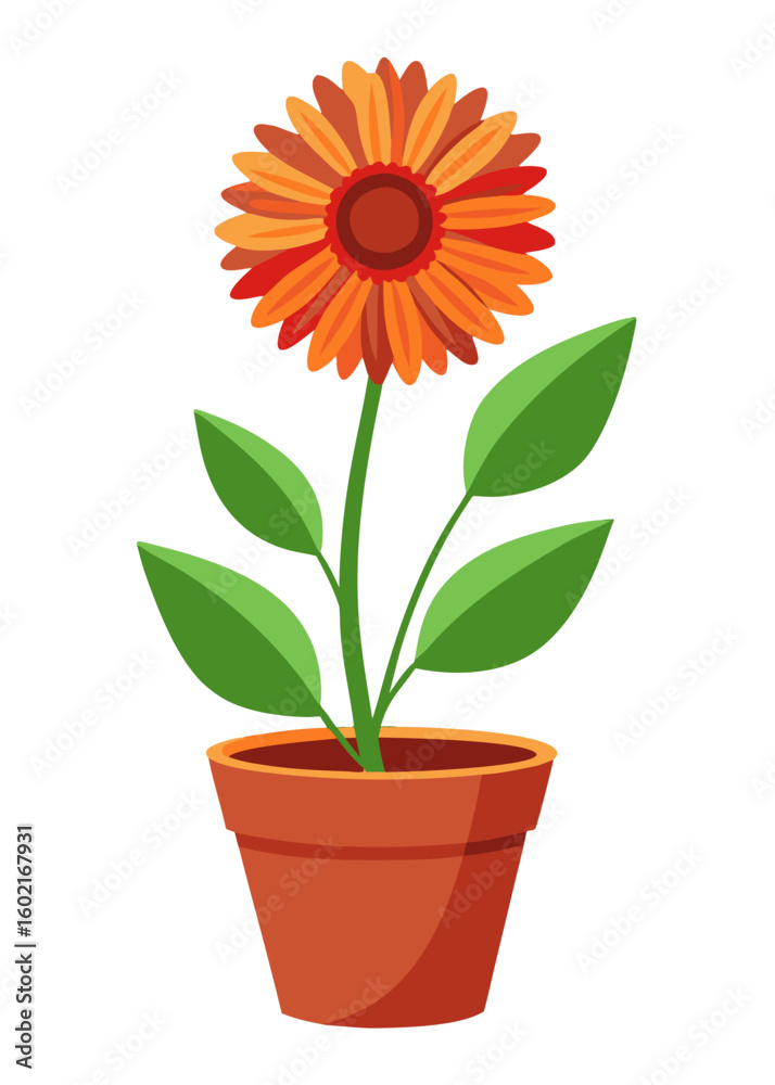 Fototapeta premium Illustration of orange flower in pot vector graphic design element for spring and summer decor
