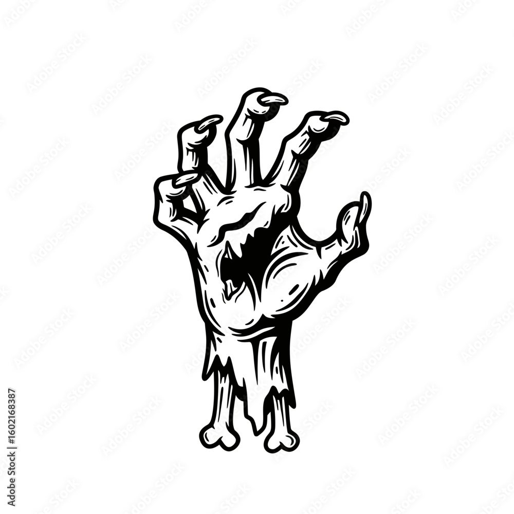 Illustration of a decaying zombie hand reaching up silhouette