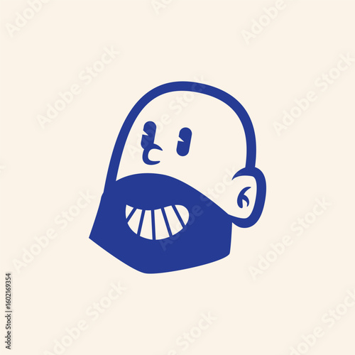 Minimalist cartoon bald man with beard, showing a dramatic crying face expression. Funny emotional vector character for emoji, sticker, or reaction design