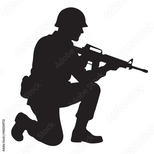 Soldier kneeling with rifle military weapon