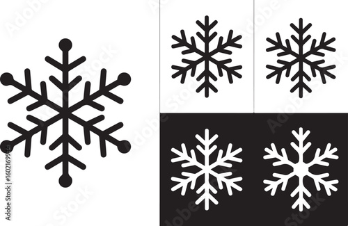 Snowflake Icons in Black and White for Winter and Holiday Designs