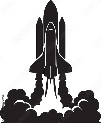 Space shuttle launching with smoke and flames rocket spacecraft
