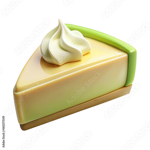 3d slice of lime cheesecake with whipped cream isolated on transparent background