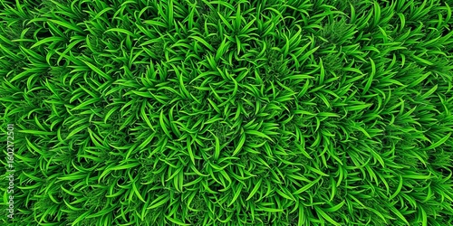 A lush, vibrant green lawn viewed from above, showcasing a dense texture of grass,  garden,  carpet