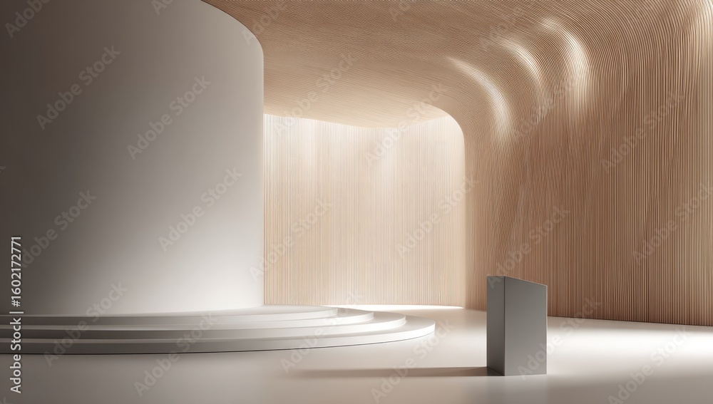 Modern, minimalist, light-filled space with a light beige wooden and white architectural design Modern, minimalist, light-filled space with a light beige wooden and white architectural design