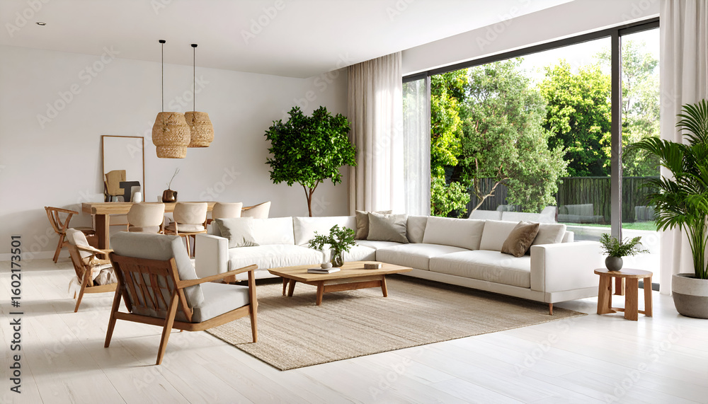 Fototapeta premium Modern Living Room with Garden View.