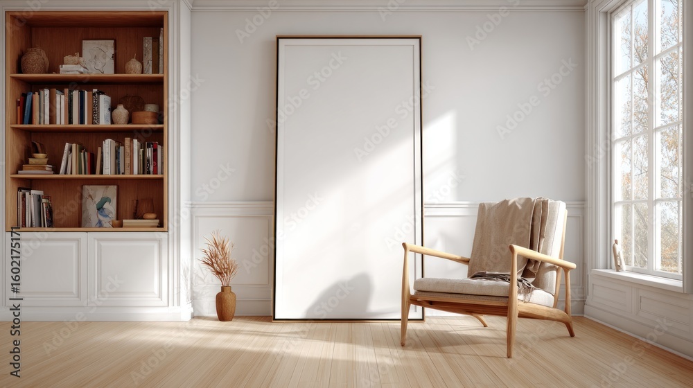 Fototapeta premium Modern minimalist interior with empty frame (1)