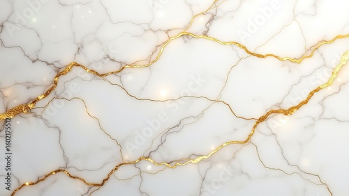 Elegant White Marble Background with Gold Veins and Textures