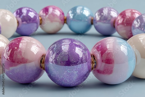 Stylish Pink and Purple Pearl Necklace in Close-Up with Blurred Background and Soft Lighting