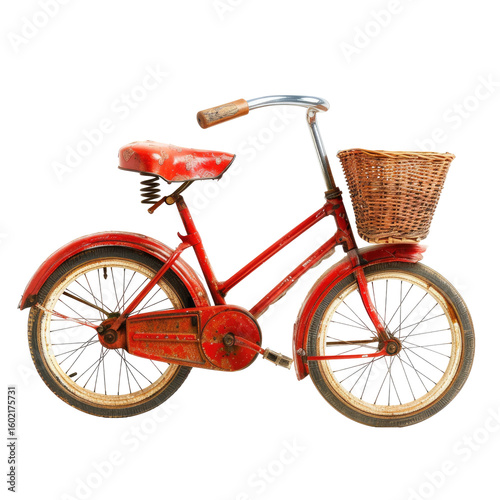 Vintage red children's bicycle with wicker basket
