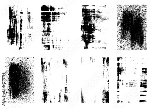Black ink brush strokes and spray paint textures white