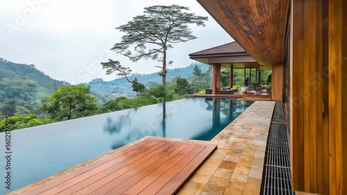 Tranquil infinity pool overlooking lush mountains