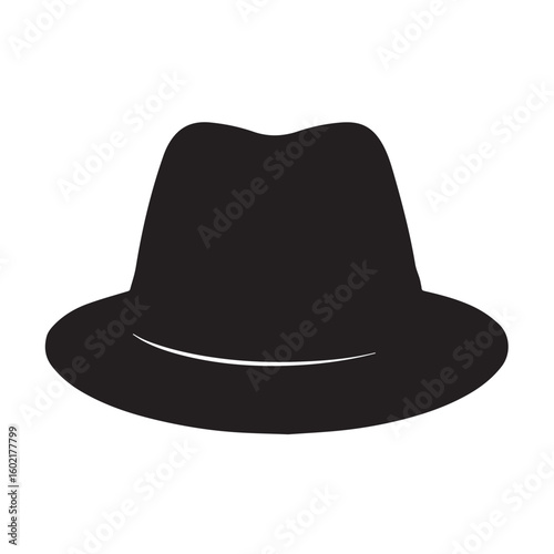 Black fedora hat silhouette with white accent vector
