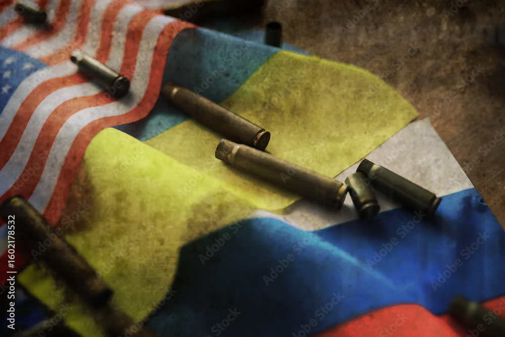 Fototapeta premium Grunge abstract background. Background concept of the war in Ukraine. Sleeve flags dirt and smoke.