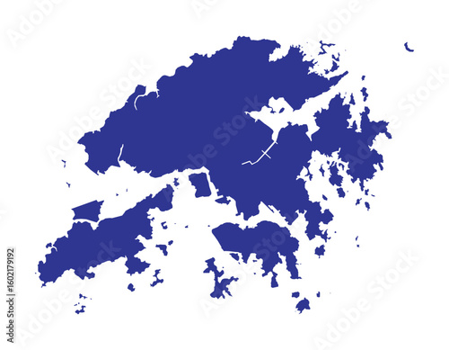 Hong Kong Map Dark Blue Flat Design
