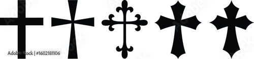 Cross vector shape symbol. Christianity sign. Christian religion icon. Catholic and protestant faith logo or image. Teutonic crusader label. Gothic crusade crucifix. 