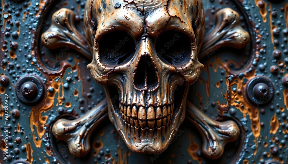 Naklejka premium Weathered Pirate Skull and Crossbones Emblem