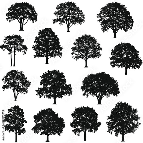 Collection of silhouetted bushes and shrubs in various shapes and sizes