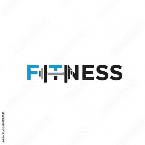 Modern fitness logo design featuring a dumbbell integrated into the word "FITNESS".