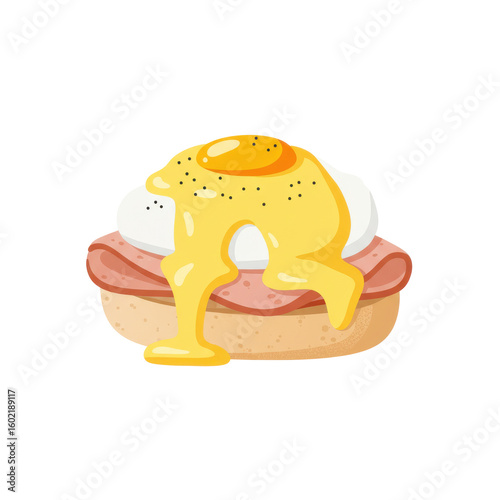 Delicious egg benedict with a perfectly runny yolk on a toasted English muffin