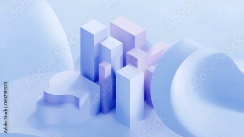 Abstract geometric shapes in soft pastel hues blue