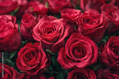 Abundant red roses backdrop lovely bouquet for your cherished ones celebrations anniversaries or Valentine s Day