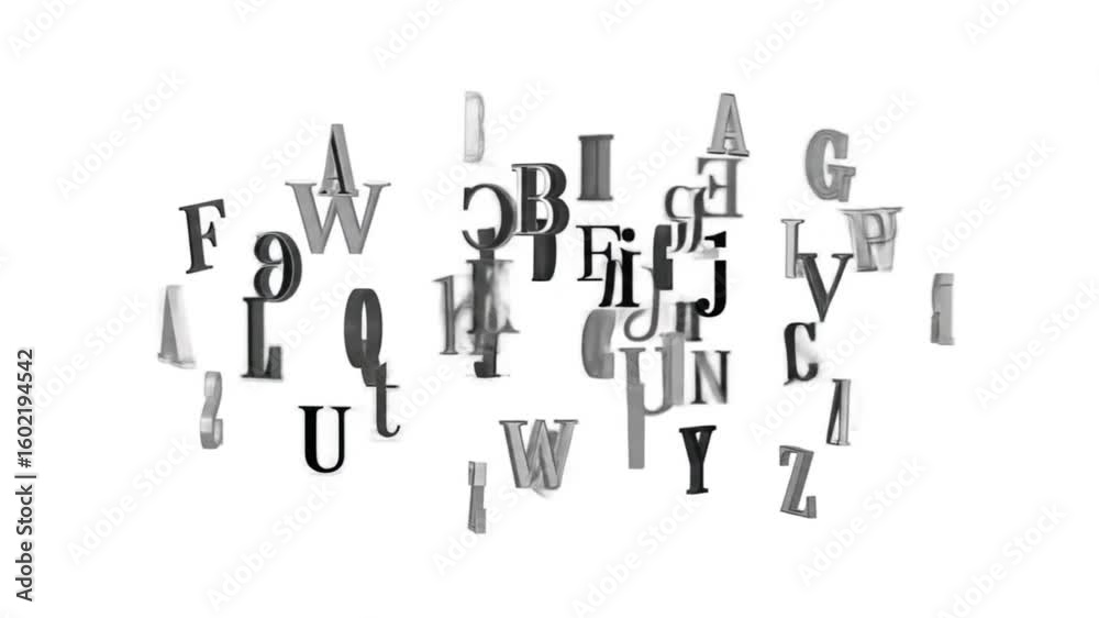 Alphabet Letters Floating Animation - Abstract Typography Design Isolated on White Background Alphabet Letters Floating Animation - Abstract Typography Design Isolated on White Background