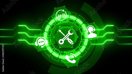 Wallpaper Mural Global Tech Support, Customer Service icon isolated animation .Customer service assistance and support concept with digital communication icons. Torontodigital.ca