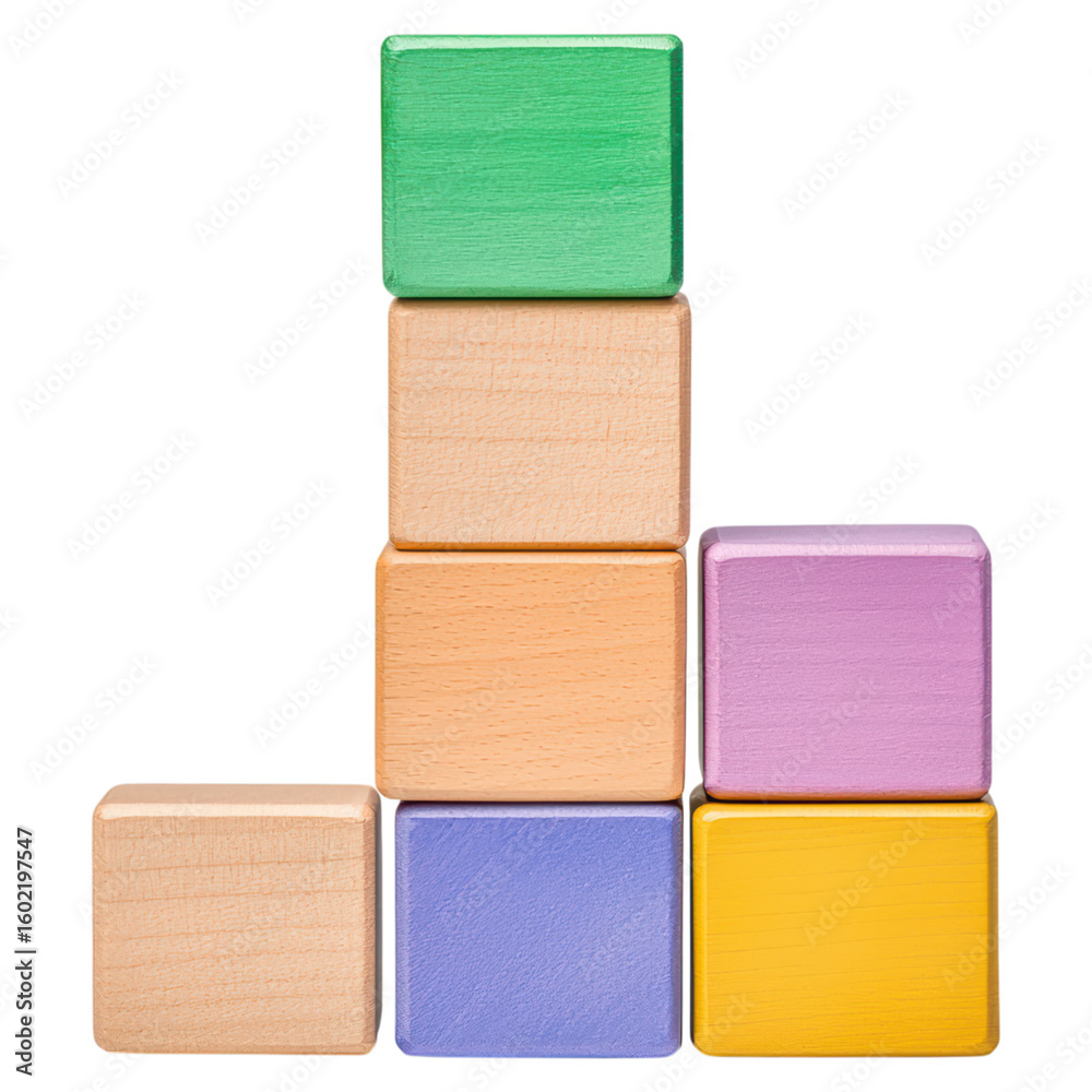 Fototapeta premium Colorful Wooden Blocks Stacked for Creative Play and Learning isolated on transparent background.